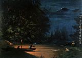 The Little Deer Paintings - Night Scene of Deer Shooting by George Catlin